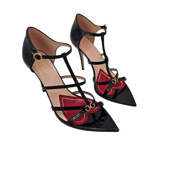 Gucci GG Jerry Patent Leather Cage Sandal Size 38.5 US 8.5 Black Pointed Toe - Picture 1 of 9